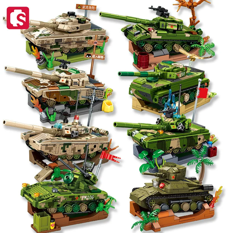 SEMBO Military Series Main Battled Tank Assemblage Building Blocks MOC Chariot Model Bricks Ornaments Car Toys DIY Birthday Gift