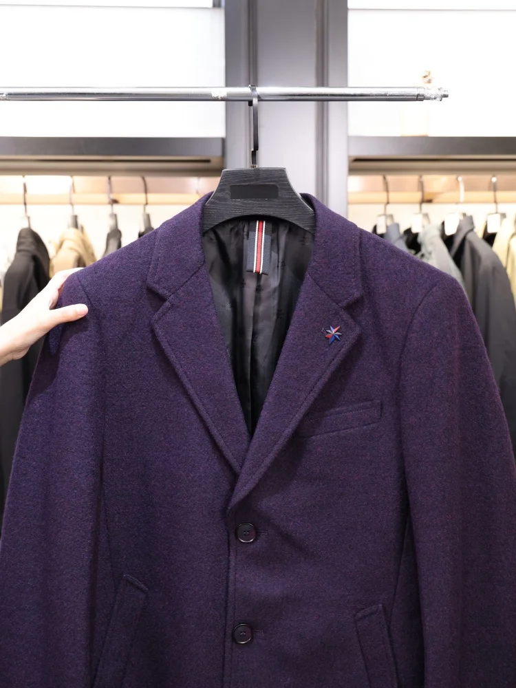 

Faionable Simple Men's Woolen Coat 2025 Autumn Winter Youth Sle Long Length Single Button Closure Haome Tweed Jaet