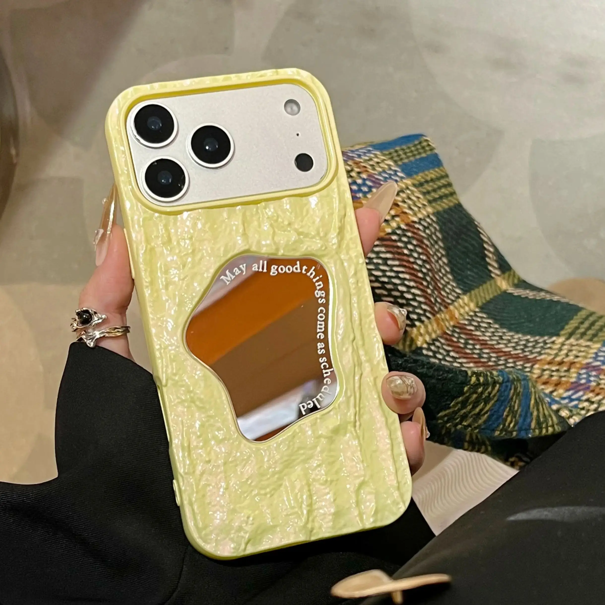 Laser 3D Rock Muster Unregelmäßige Make-Up Spiegel Fall Für iPhone 17 Air 16 15 14 13 12 11 Pro Max solide Stoßfest Telefon Abdeckung