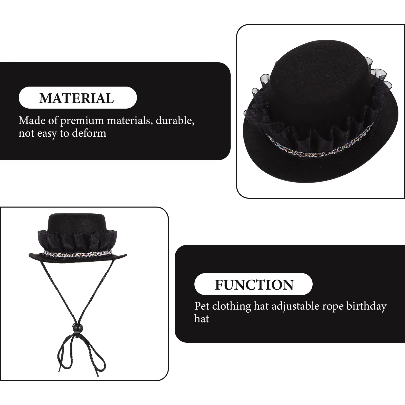 

Portable Dog Cat Hat Bowler Pet Accessory Adjustable Decorative Small Puppy Kitten Wear Resistant Long Use Parties Carnival