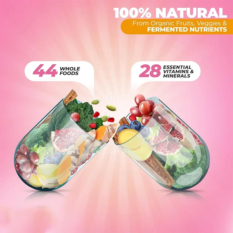 فيتامينات نسائية متعددة تحتوي على 44 طعامًا كاملة عضوية ومغذيات مخمرة -60 كبسولة نباتية #3