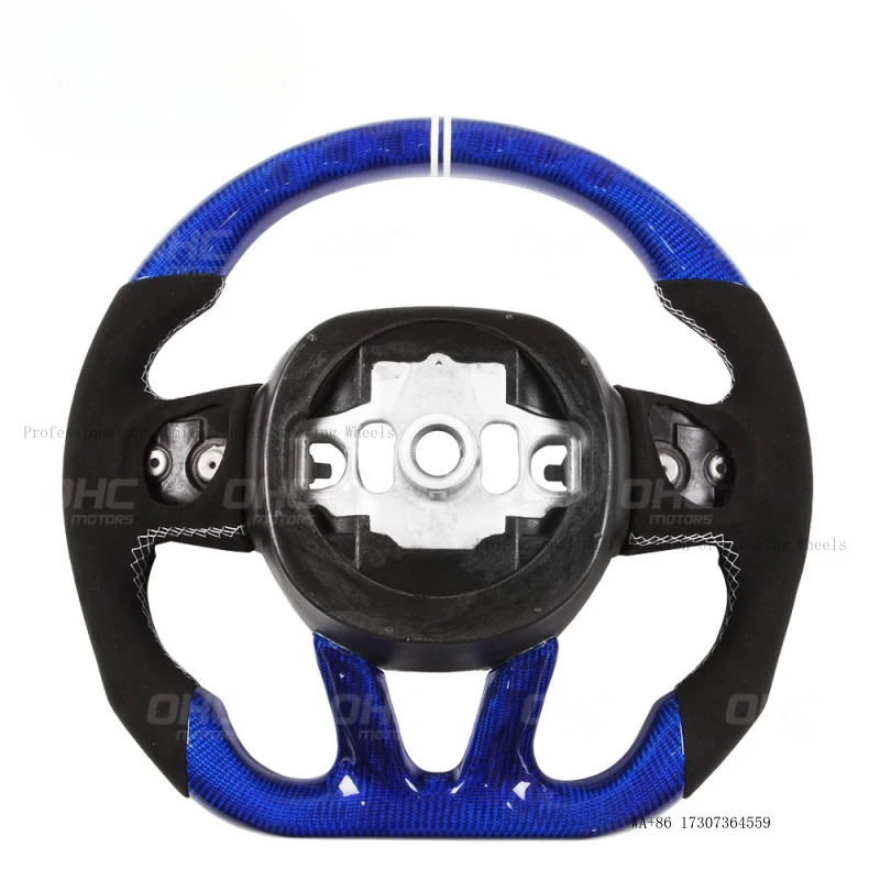 Suitable for Dodge Challenger carbon fiber blue car steering wheel modification with devil horns