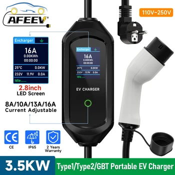 AFEEV Przenośna ładowarka EV Type2 IEC62196-2 16A EVSE Kabel do szybkiego ładowania Type1 SAE J1772 Wallbox 3.5KW GBT Elektryczna ładowarka samochodowa
