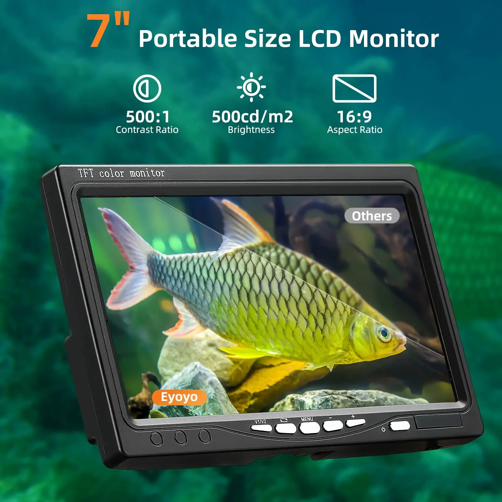 Eyoyo Underwater Fishing Camera 7 Inch LCD Monitor Waterproof 1000TVL Fish Finder 12 IR Lights 4500mAh Battery,15m/49ft&30m/98ft