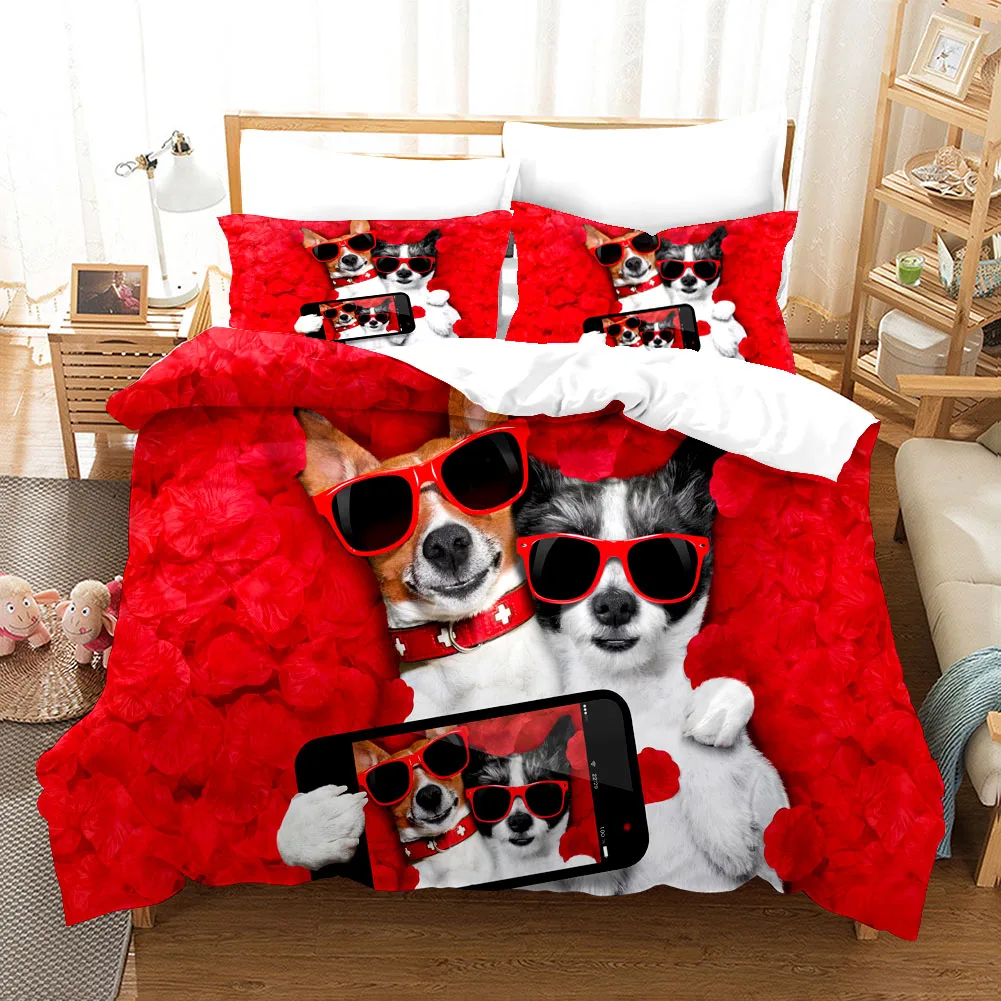 

Милый комплект постельного белья с 3D рисунком домашних животных, цветов, собак, пододеяльник и наволочка, комфорт, физические ощущения, комплект украшений для спальни, размер Queen