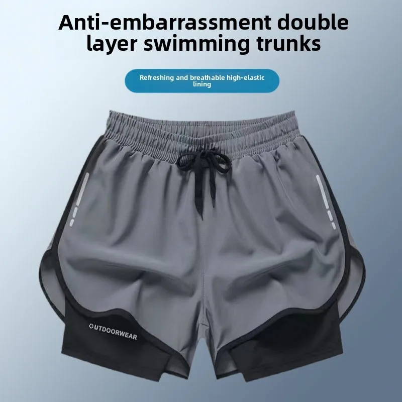 

Мужские плавки для смущения, новинка 2025 года, быстросохнущие дышащие пляжные брюки большого размера с плоскими углами, горячие источники для плавания