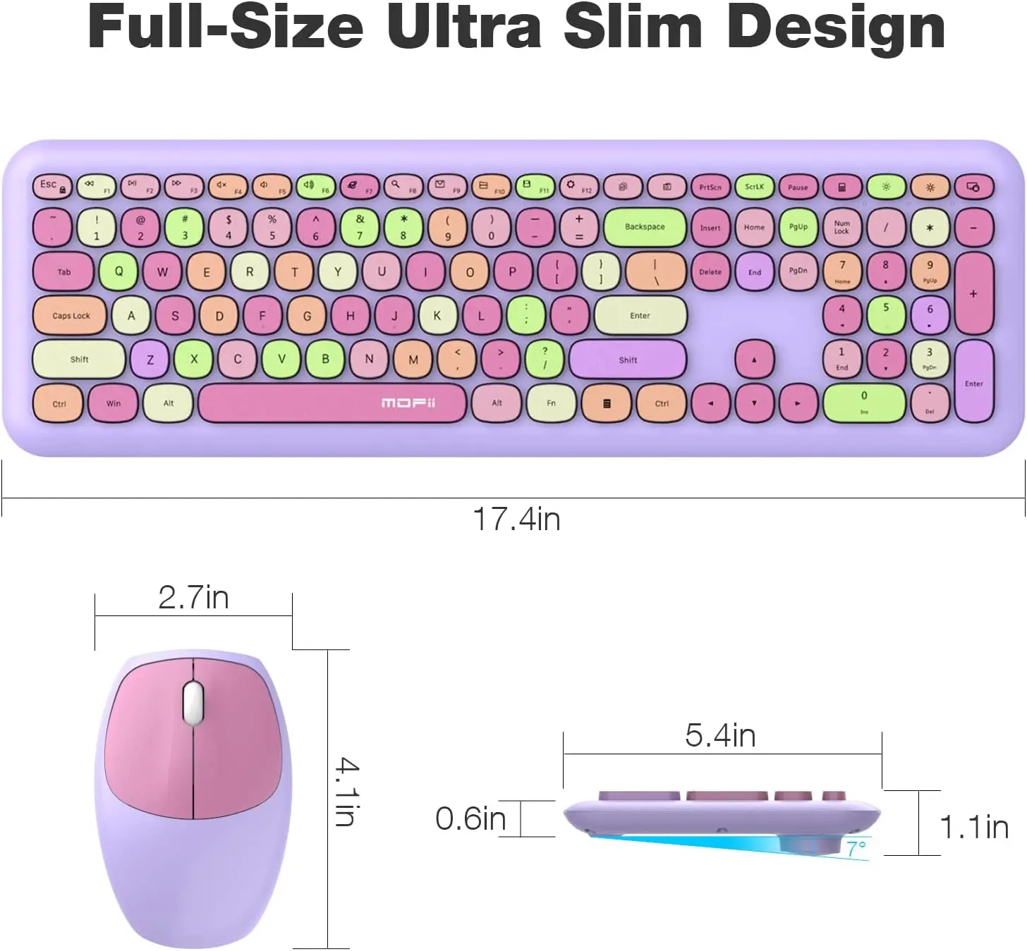 Wireless Computer Keyboard and Mouse Set, Colorful Full Size Keyboard with Number Pad and Silent Mouse for PC Desktop Windows