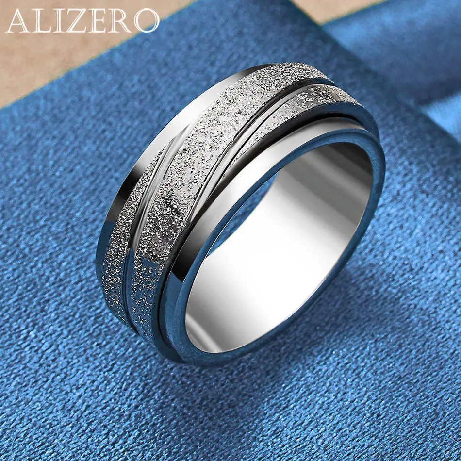 

ALIZERO 925 Sterling Silver Black Frosted Ring with Center Band Can Be Spun Manually Design For Men Women Daily wear Jewelry