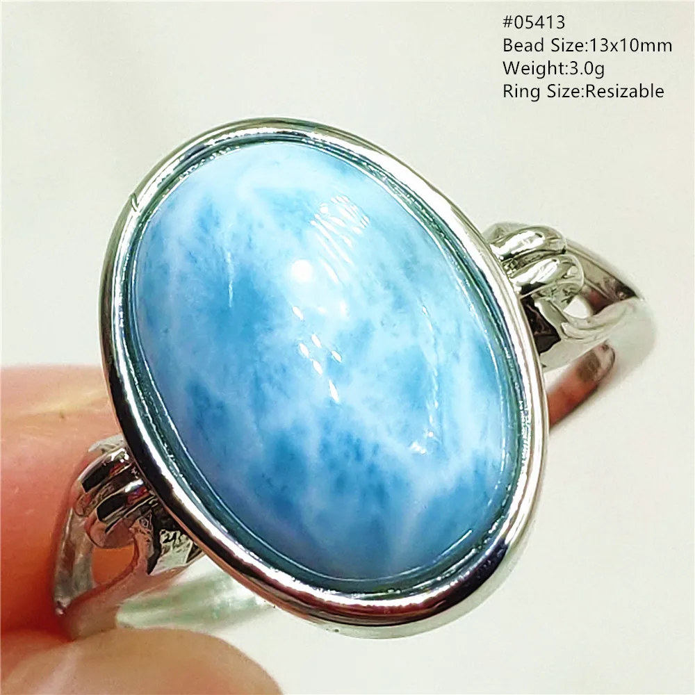 Natural Blue Larimar Oval Adjustable Ring Jewelry Water Pattern Real Larimar For Women Men Healing Fashion Stone AAAAAA
