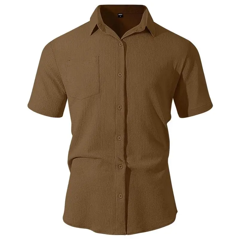 

Summer 2026 Men's Casual Pure Color irt with ket f High Collar ort Sve Lightweight PU Leather Not Easy to Fade