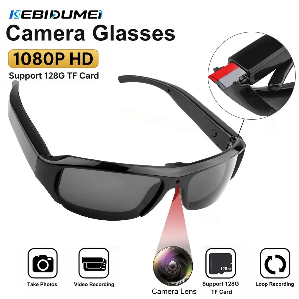 KEBIDUMEI Smart Glasses with Camera 1080P HD Photo Video Recording Eyeglass Sunglasses Support 128G TF Card for Outdoor Cycling