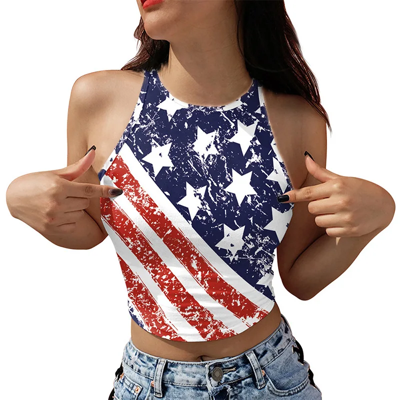 Summer American Flag Amazon Fashion New Outer Sleeveless Bottom Leisure Printed Camisole Tank Top Women