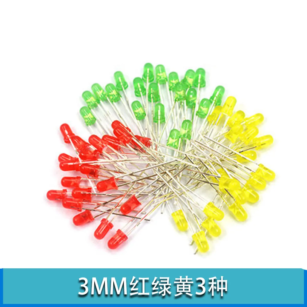 3Colors*20PCS=60PCS 3mm 5mm LED Diode Light Assorted Kit Red Green Yellow COMPONENT DIY kit new original