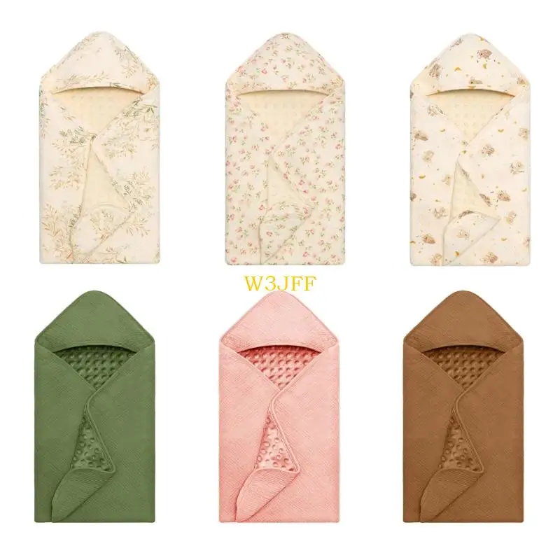 

W3JF Double Sided Baby Bath Towel Hooded Design Soft Cotton Wrap Cloth for Newborns