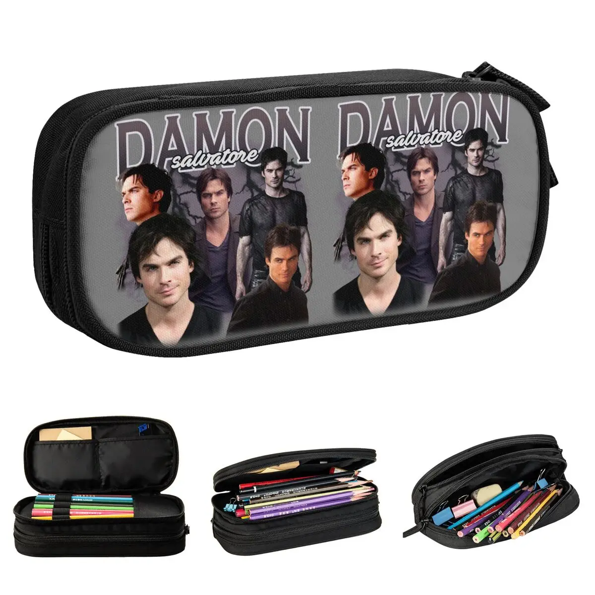 Classic Damon Salvatore Pencil Case The Vampire Diaries Ian Somerhalder Tv Series Pencil Box Pen for Large Storage Bags Supplies