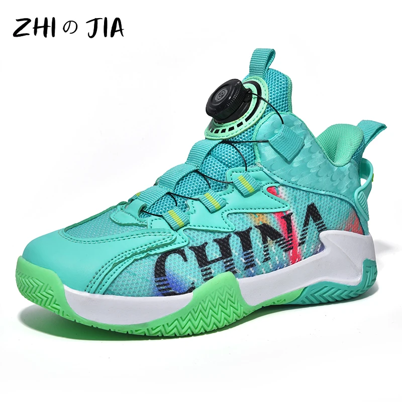 

Spring New Mesh Breathable Rotating Buckle Children's Basketball Shoes Student Outdoor Training Sneaker Boys Running Footwear