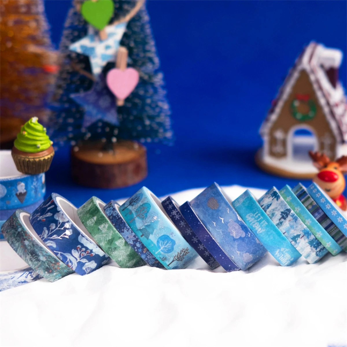 19 Pcs/set Blue Forest Snowflake Silvery Christmas Tree Washi Tape Set Scrapbooking Diy Journal Stationery Deco Art Supplies
