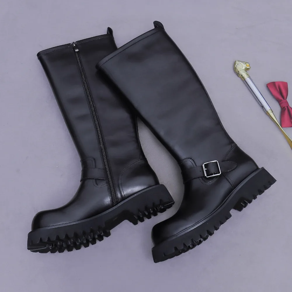 

Деловые классические универсальные деловые ботинки премиум-класса на толстой подошве и толстом каблуке из воловьей кожи с пряжкой и высокой трубкой на молнии