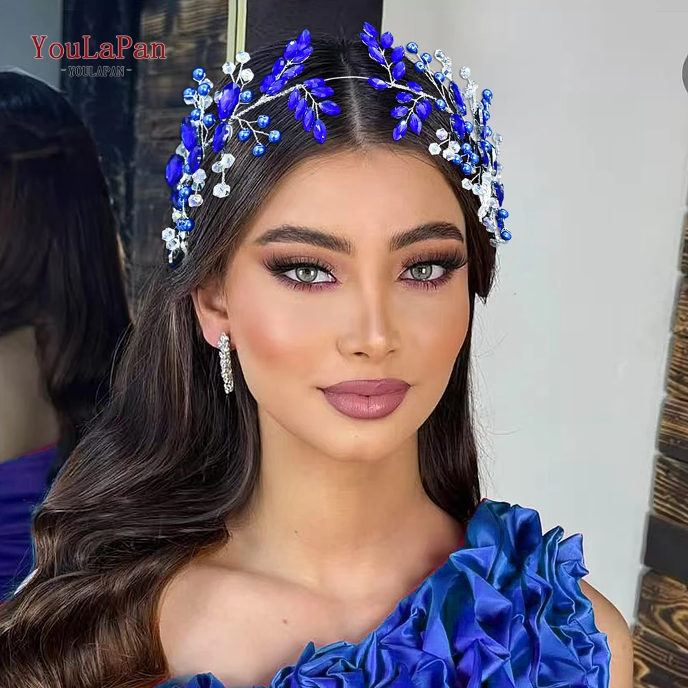 

YouLaPan Shiny Rhinestone Crystal Bride Hair Band Accessories Alloy Leaf Wedding Headpieces Hair Jewelry Pearl Headwear HP935