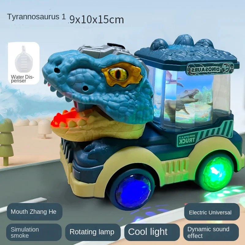 Kids Electric Universal Dinosaur Car Toys Spray Tyrannosaurus Rex Engineering Car Puzzle Toys for Boys Girls Birthday Xmas Gift