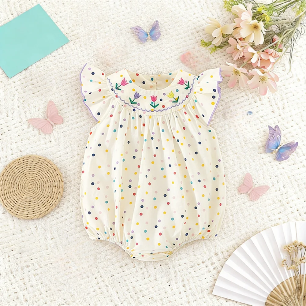 

Baby Girl Clothing Summer Colorful Polka Dot Floral Romper Bodysuits & One-Pieces Adorable Beach Baby Crawling Suit