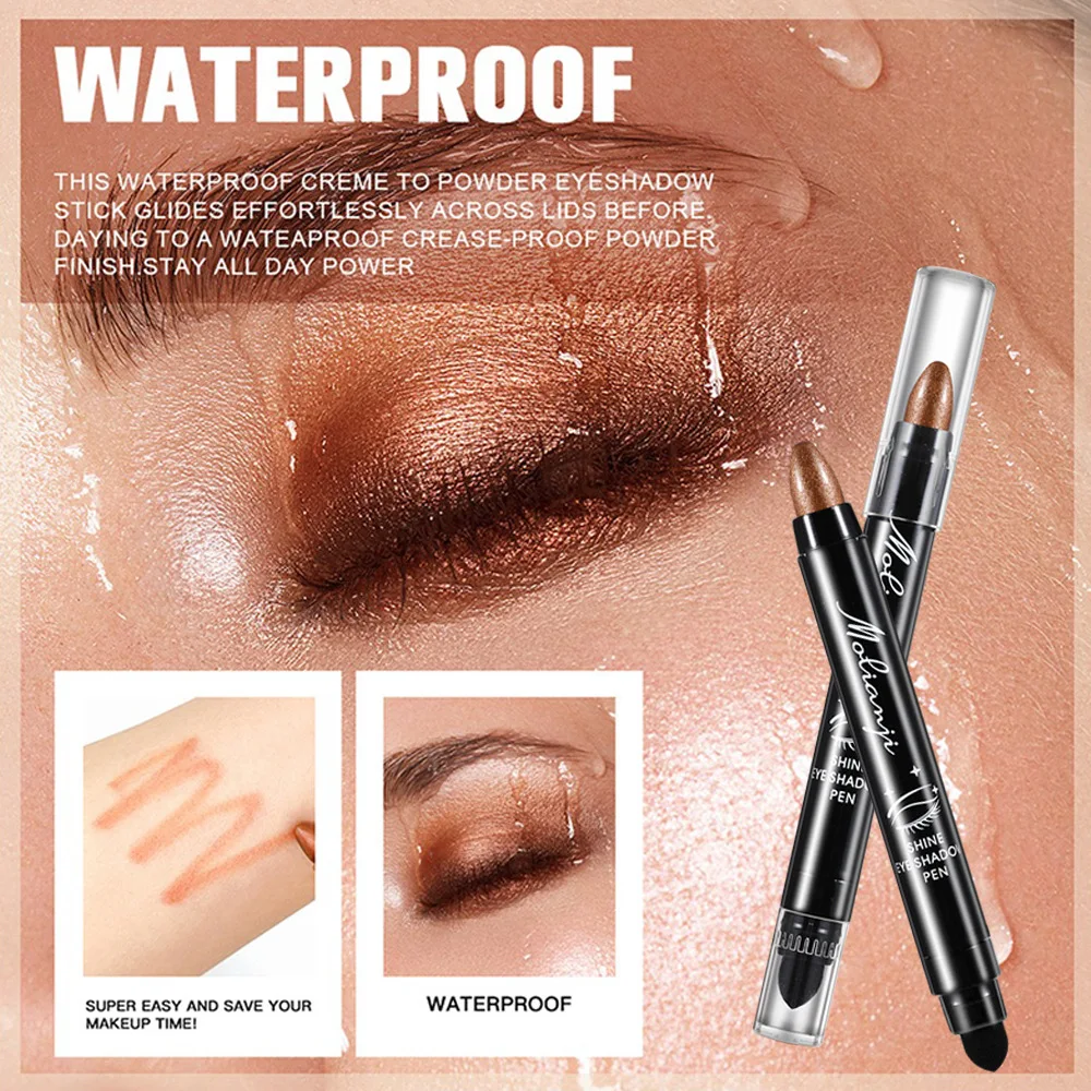 →이Ombretto in metallo Stick - Ombretto in stick metallizzato lucido Trucco schiarente Penna per ombretto con baco da seta per dormire ad alta lucentezza