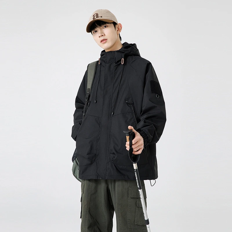 

ex Осенняя легкая ветровка Jaet с капюшоном открытый кардиган Sle Fiing на открытом воздухе полиэфирная ткань длинная молния све