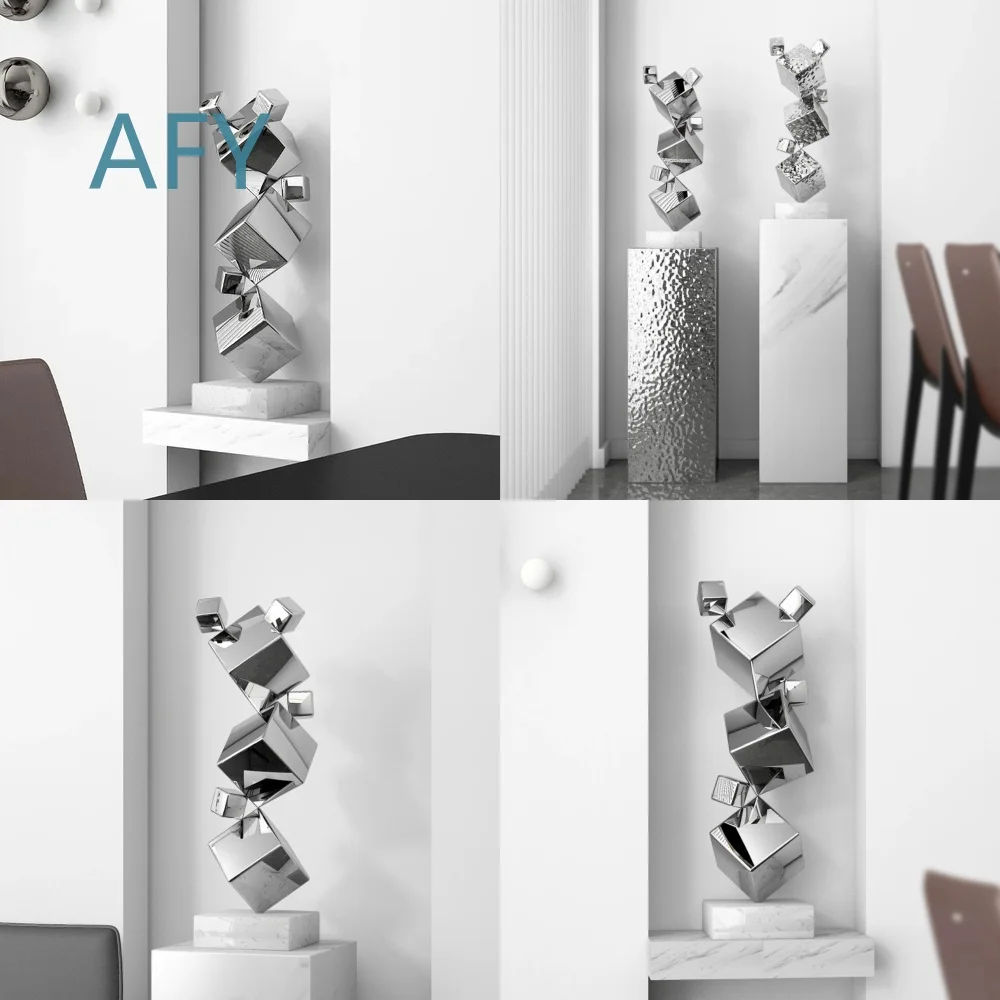 Modern Light Luxury Stainless Steel Sculpture for Living Room Bedroom Hotel Lobby Office Decor Floor to Ceiling Model Room