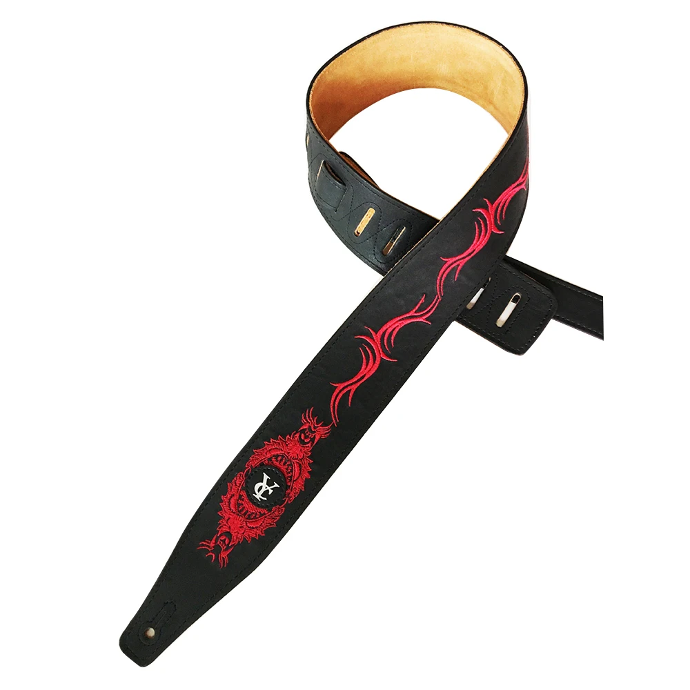 Embroidered Guitar Strap Adjustable Length Bass Acoustic Guitar Strap Black for Musical Instrument