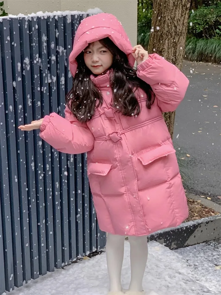

2025 New Girls Parka Casual Long Outerwear Winter Hooded Coat Children Waterproof Jacket Kids Cotton Padded Clothes XMP540