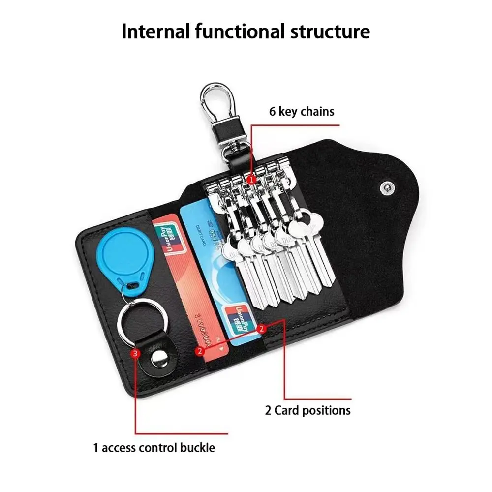Hanging Key Storage Case Large Capacity PU Leather Key Cover Car Key Organizer Zipper Key Bag Men's Key Holder Car Key Wallet