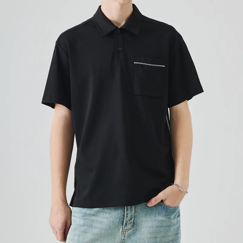 تي شيرت رجالي صيفي أنيق متعدد الاستخدامات بياقة فضفاضة وياقة فضفاضة وخفيف الوزن كاجوال الربط بأكمام قصيرة تي شيرت علوي #3