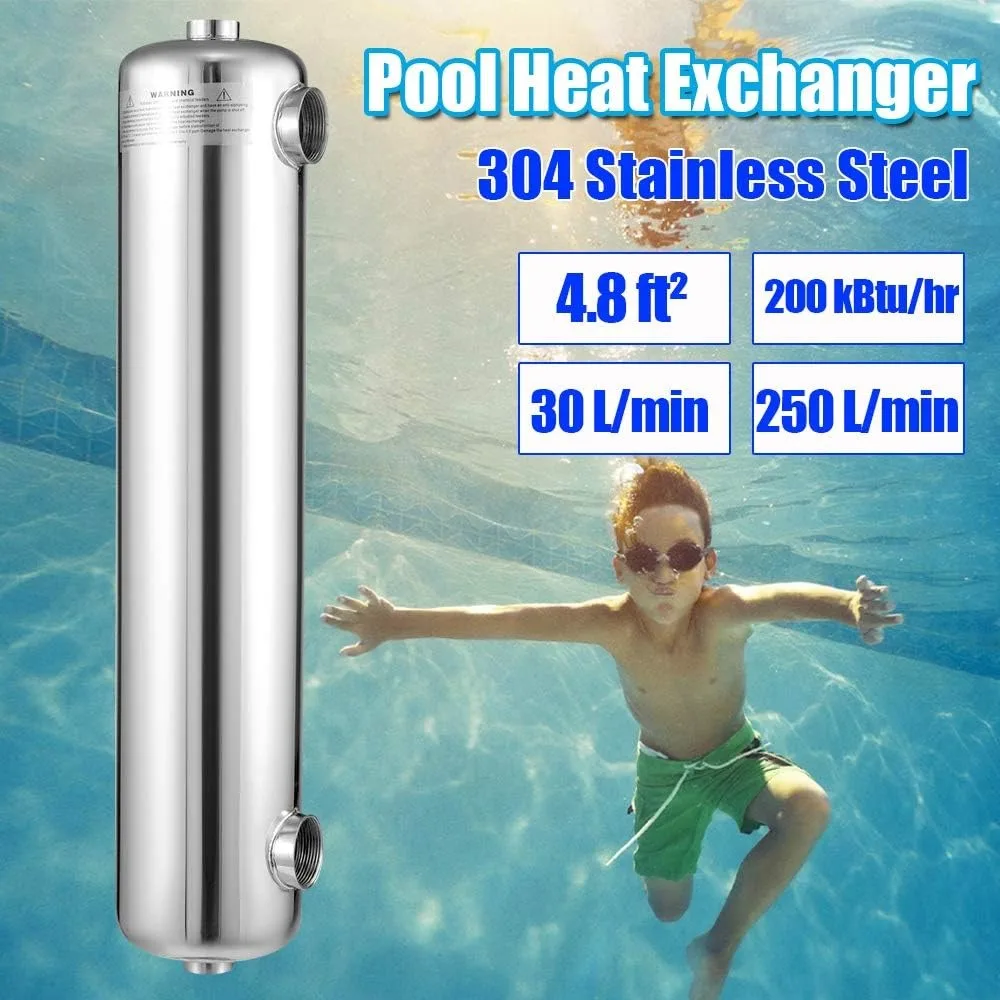 

Stainless Steel 304 Pool Heat Exchanger 200Kbtu Same Side Tube Shell Swimming Pool Heat Exchanger for Swimming Pool Solar Spa