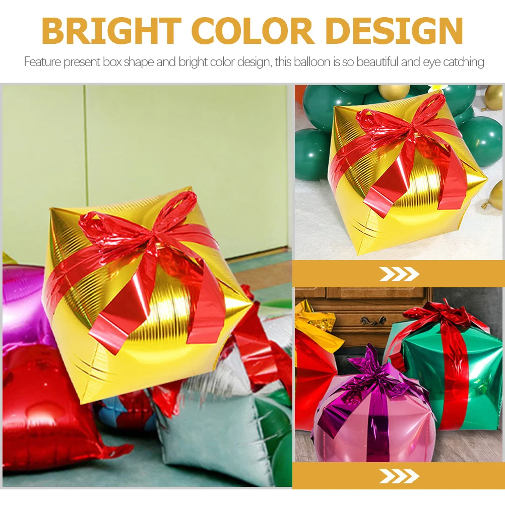 

6Pcs Square Foil Balloons Present Box Decor Eyecatching Christmas Party Supplies Present Box Balloon Foil Balloons