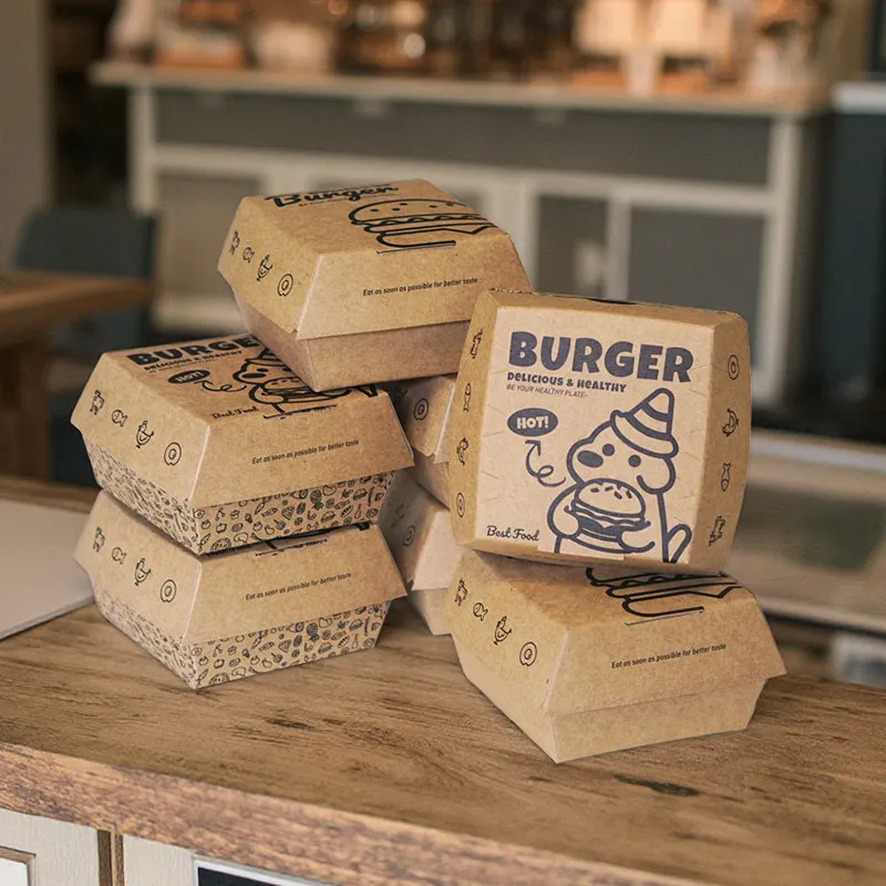 friendly food grade cowhide burger box wood pulp primary color thickened packing box takeaway stall picnic takeout