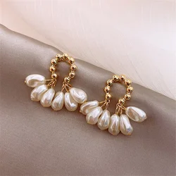 2022 South Korea New Fashion Baroque Pearl Earrings Temperament Personality Versatile Pendant Earrings Elegant Jewelry For Women