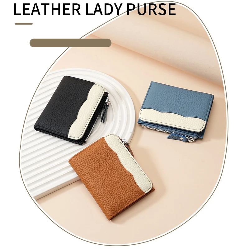

Hot selling women's Genuine Leather Short Wallet Fashion Credit ID Card Holder Wallets Coin Pocket RIFD multifunctional Purse