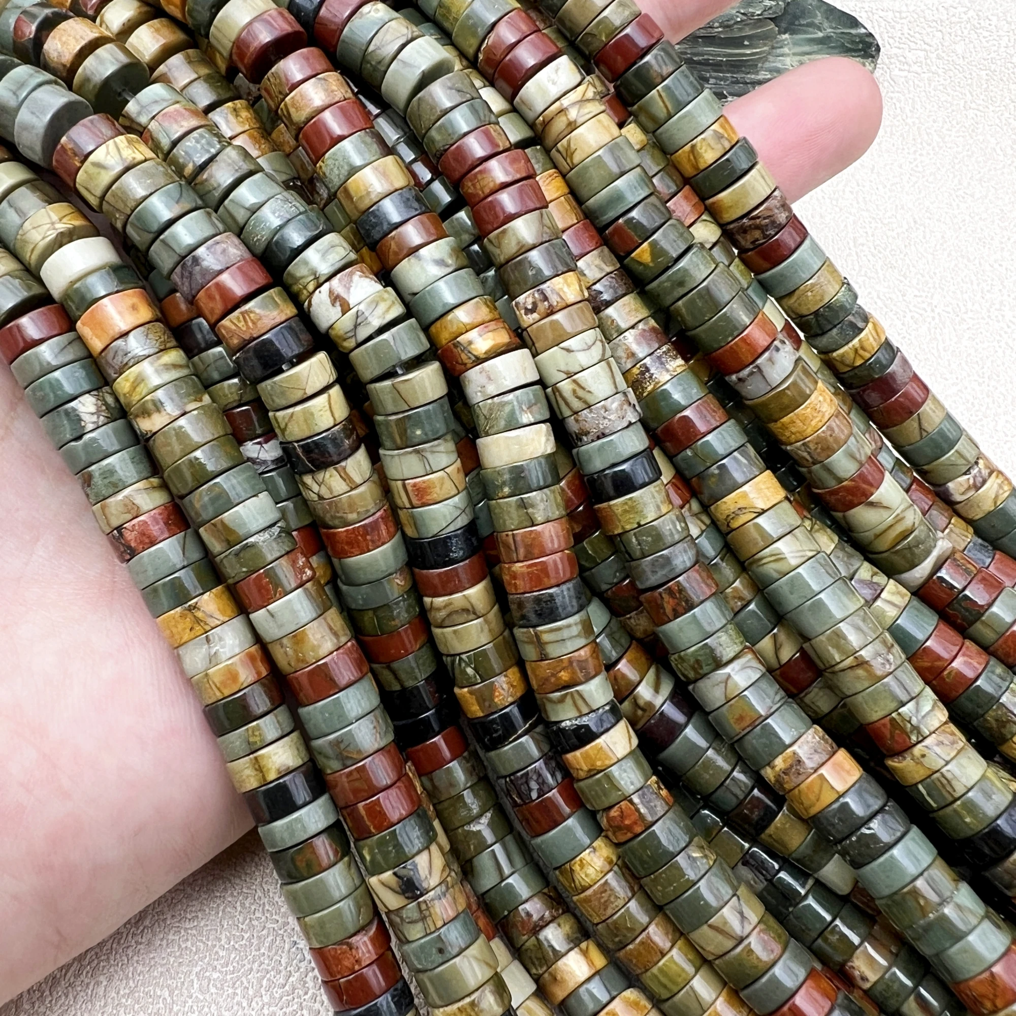 2Strands/Lot 3x8MM Natural Stone Picasso Jaspers Wheel Loose Beads For DIY Jewelry Making