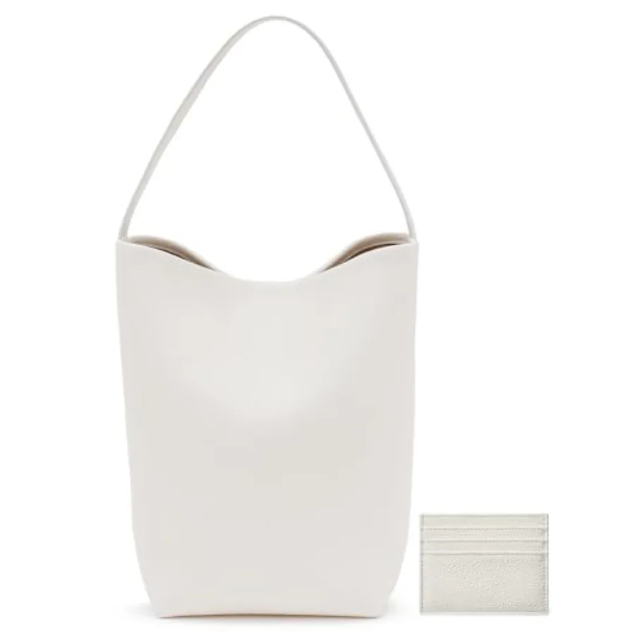 

Pebble-grained Calfskin Bucket Bag with Credit Card Holder Wallet First Layer Tote Bag for Everyday Use Brown Leather Accessori