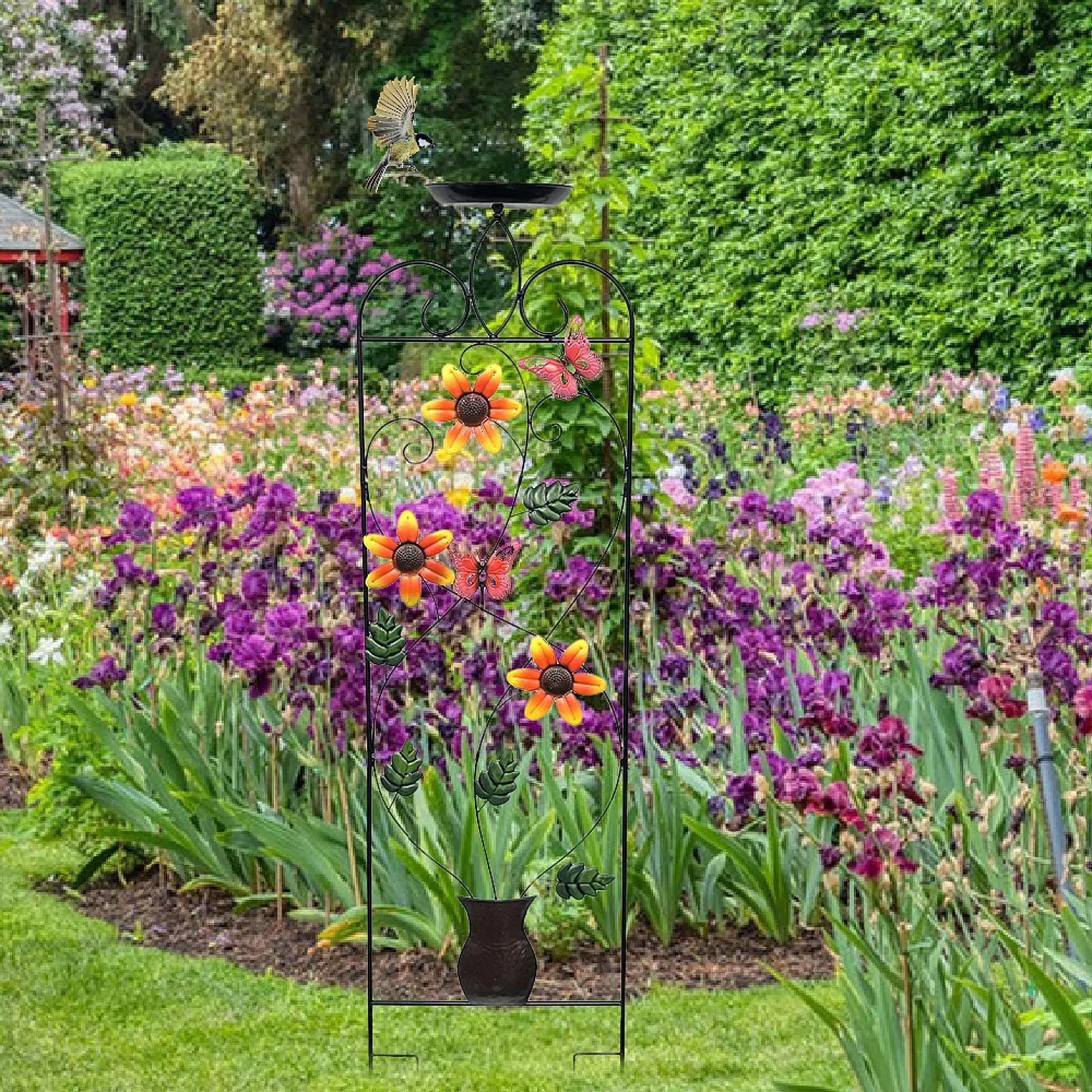 

Bird Bath with Trellis Retro Style Birdfeeder Station for Patio Outside Yard