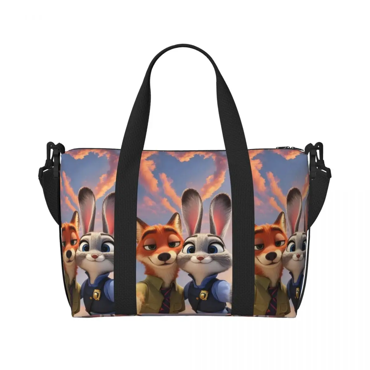 

Custom Zootopia Cute Cartoon Tote Bag Women Large Capacity Nick Fox Beach Gym Travel Bags