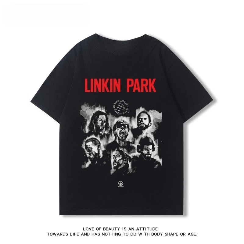 2025 منتج جديد تصميم لينكين بارك باند الطرفية قصيرة الأكمام تي شيرت الفتيان والفتيات فضفاض خمر روك نصف كم