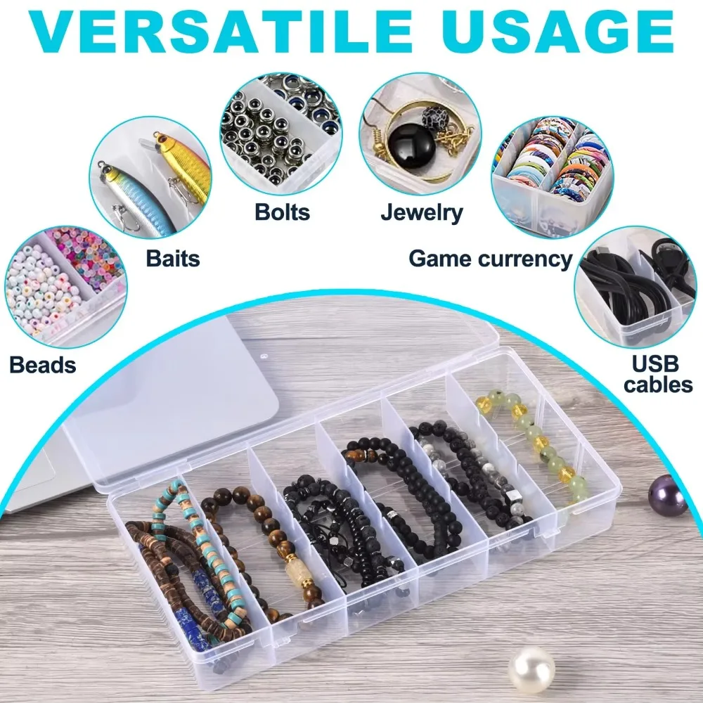 6-Compartment Eyelash Extension Storage Box Clear Plastic Large Size Makeup Organizer Durable Snap Lid Storage Container