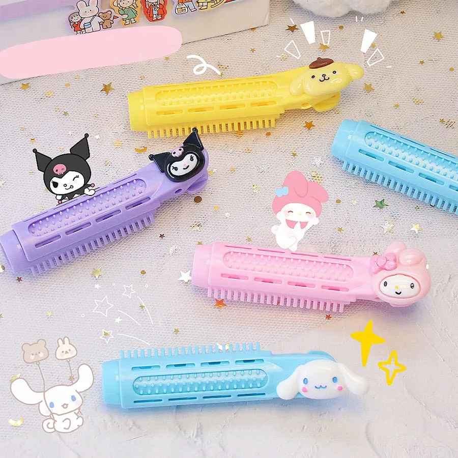 Kawaii Sanrio Hair Root Fluffy Clip Kuromi Cinnamoroll Mymelody Pompom Purin Cartoon Anime Doll Curler Bangs Styling Clip Girl