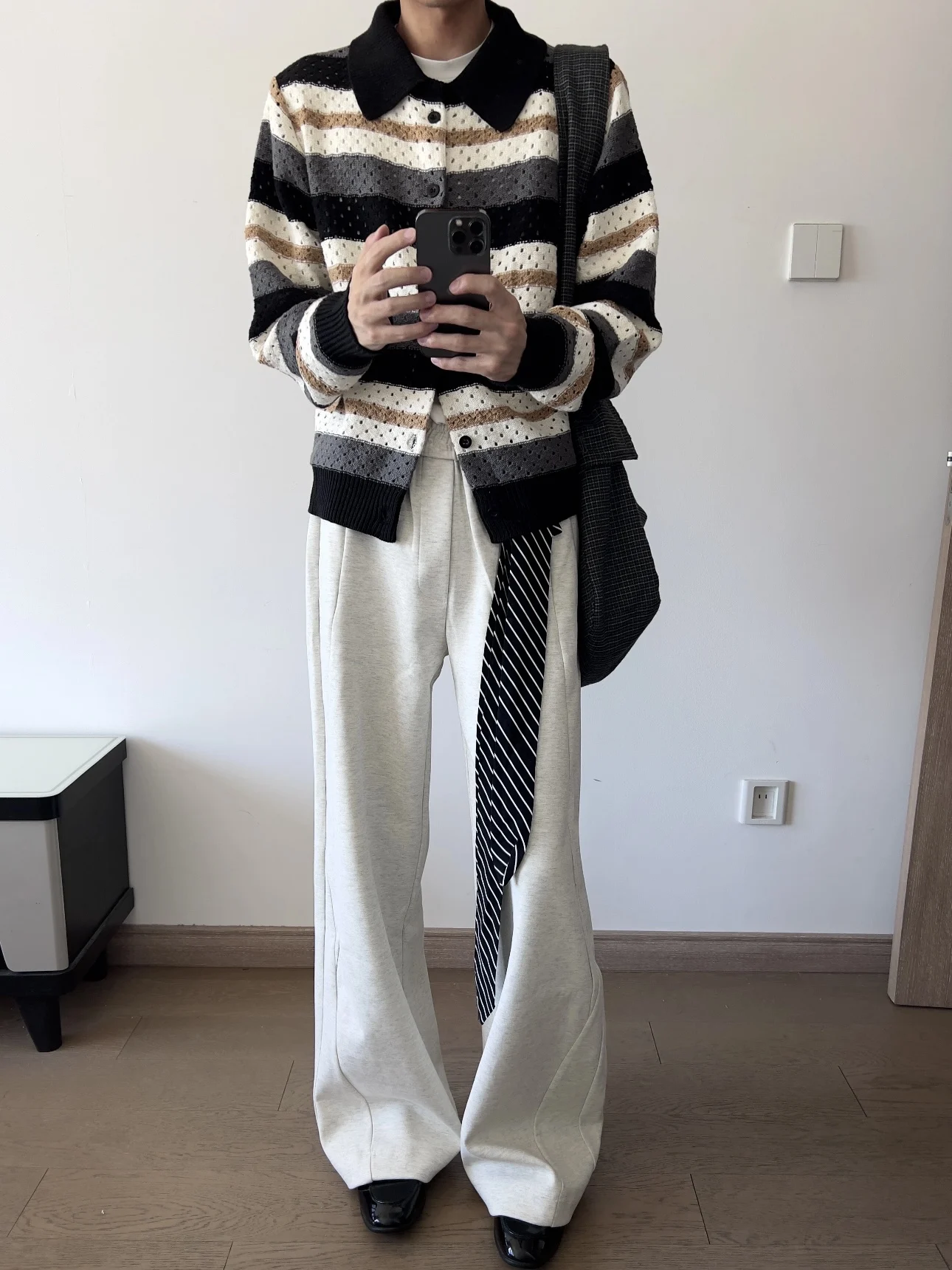

Retro American Knitted Hollow Stripe Padded Cotton Long Sve Men's Autumn Winter Cardigan Casual Loose Fit Breathable irt