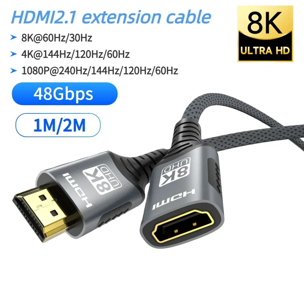 كابل تمديد HDMI 2.1 8K@60 هرتز ثنائي الاتجاه 48 جيجابت في الثانية يدعم 4K@120 هرتز HDR ديناميكي متوافق مع تلفزيون Roku/PS5/HDTV/Blu-ray