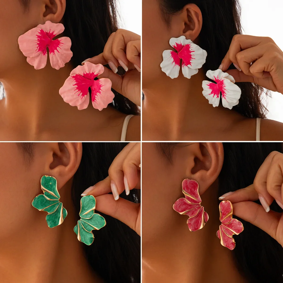 Irregular Sweet Gradient Enamel Fold Colorful Flower Earrings for Women Party Fashion Jewelry Minimalist Accessories Wholesale