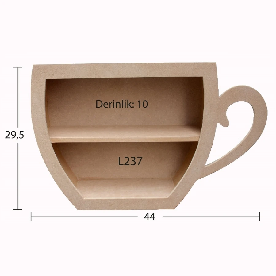 L237 cup shelf (right), unpainted raw wood Mdf wall shelf