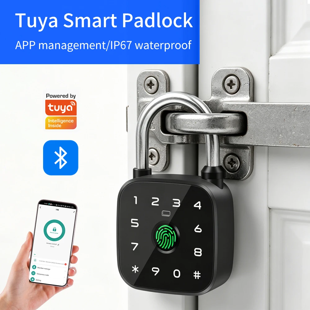 Intelligent Fingerprint Padlock Supports Tuya APP RFID Card Type-C Emergency Power Waterproof Outdoor Key Door Lock