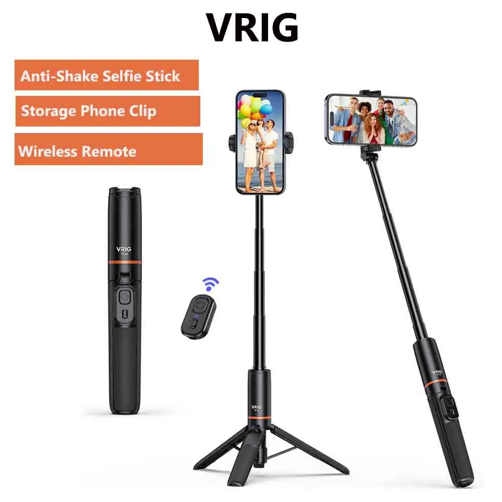 

2024 VRIG 1.6M Selfie Stick Tripod Stand Live Vlog Phone Tripod Mount W Coldshoe Remote Phone Holder for Iphone Android MicLight